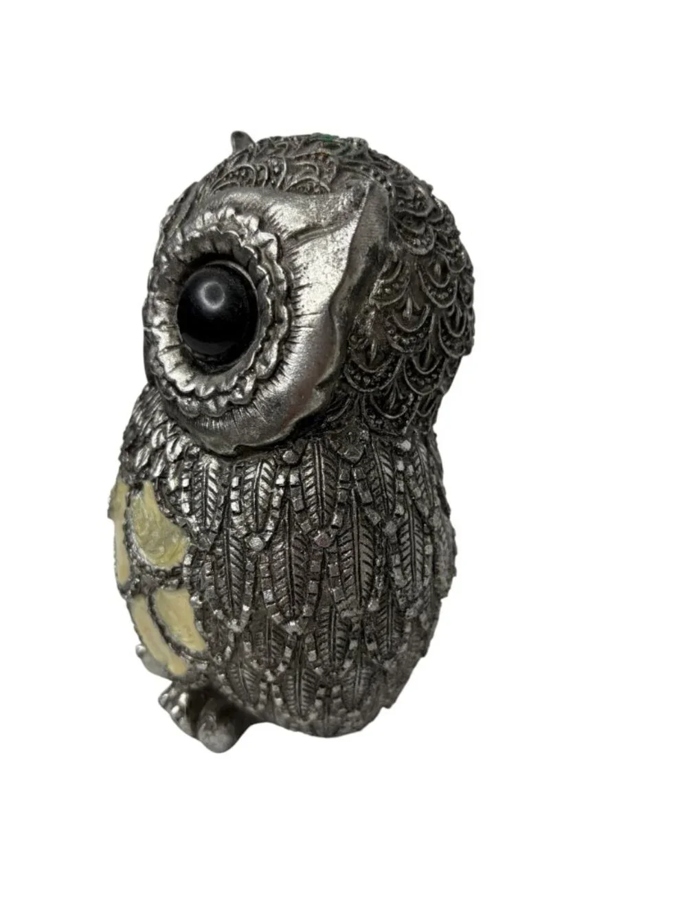 Pewter Finish Owl Figurine Statue Antique Silver Tone Resin Metal Look